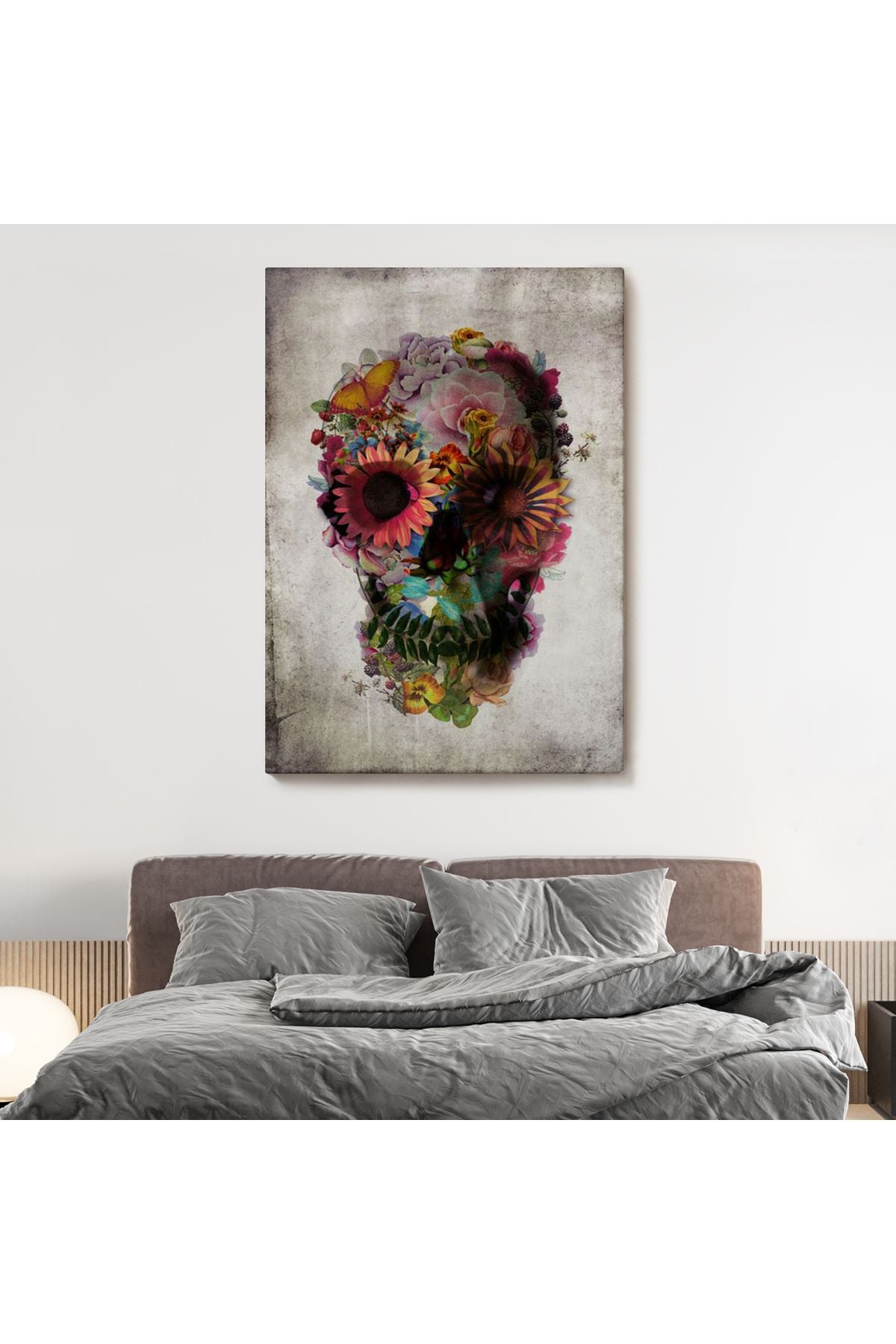 Şeker Kafatası Rengarenk Çiçekli Kafatası Ölülerin Günü Kanvas Tablo-5253