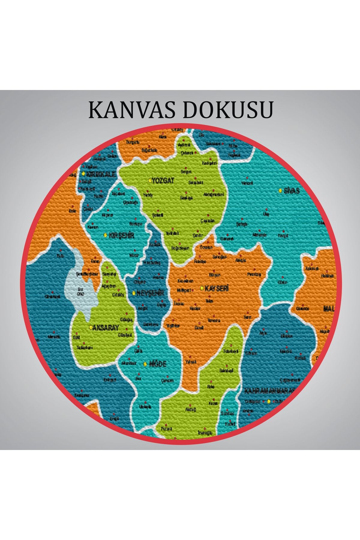 Türkiye Haritası Kanvas Tablo İl ve İlçeli Ayrıntılı Eğitici Komşulu Tablo 3015