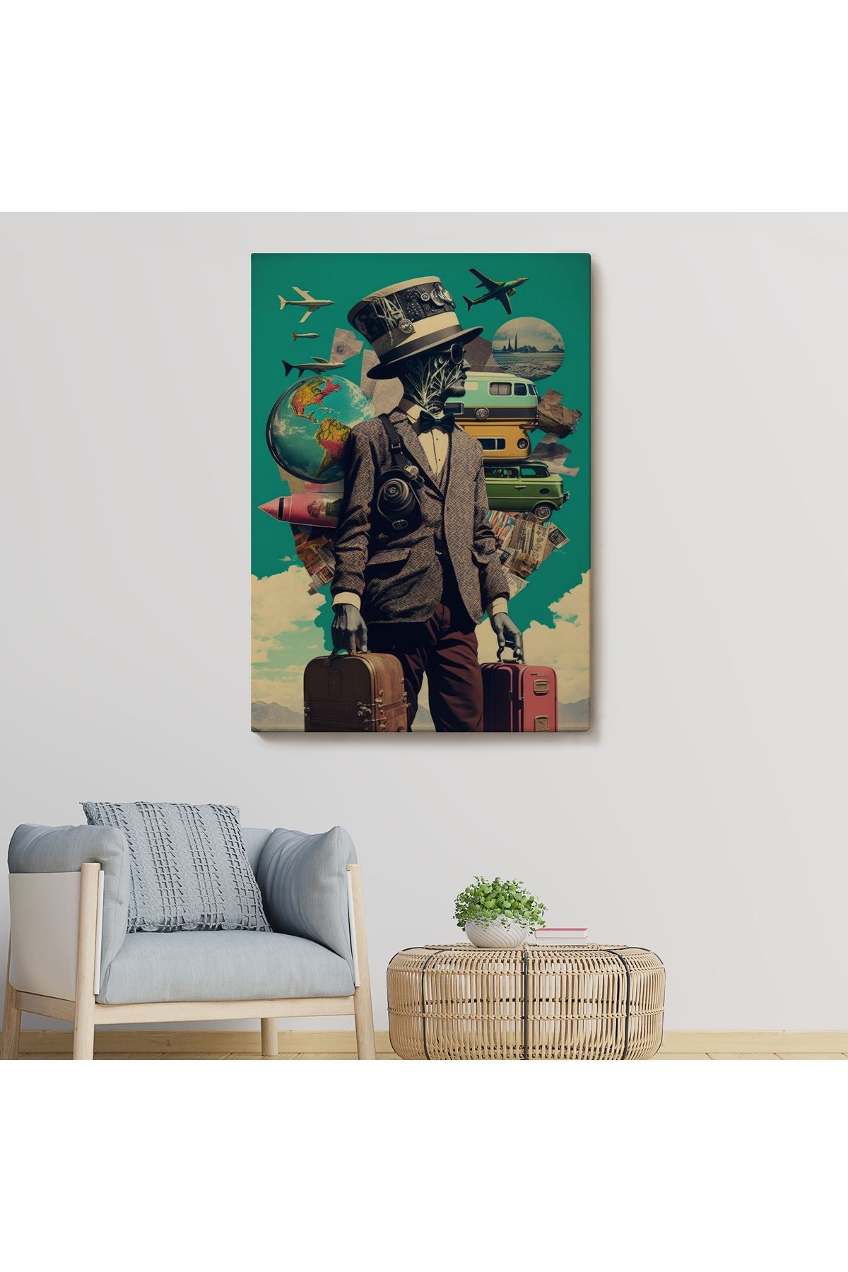 Takım Elbiseli Seyahat Eden Adam Vintage Kanvas Tablo-6323