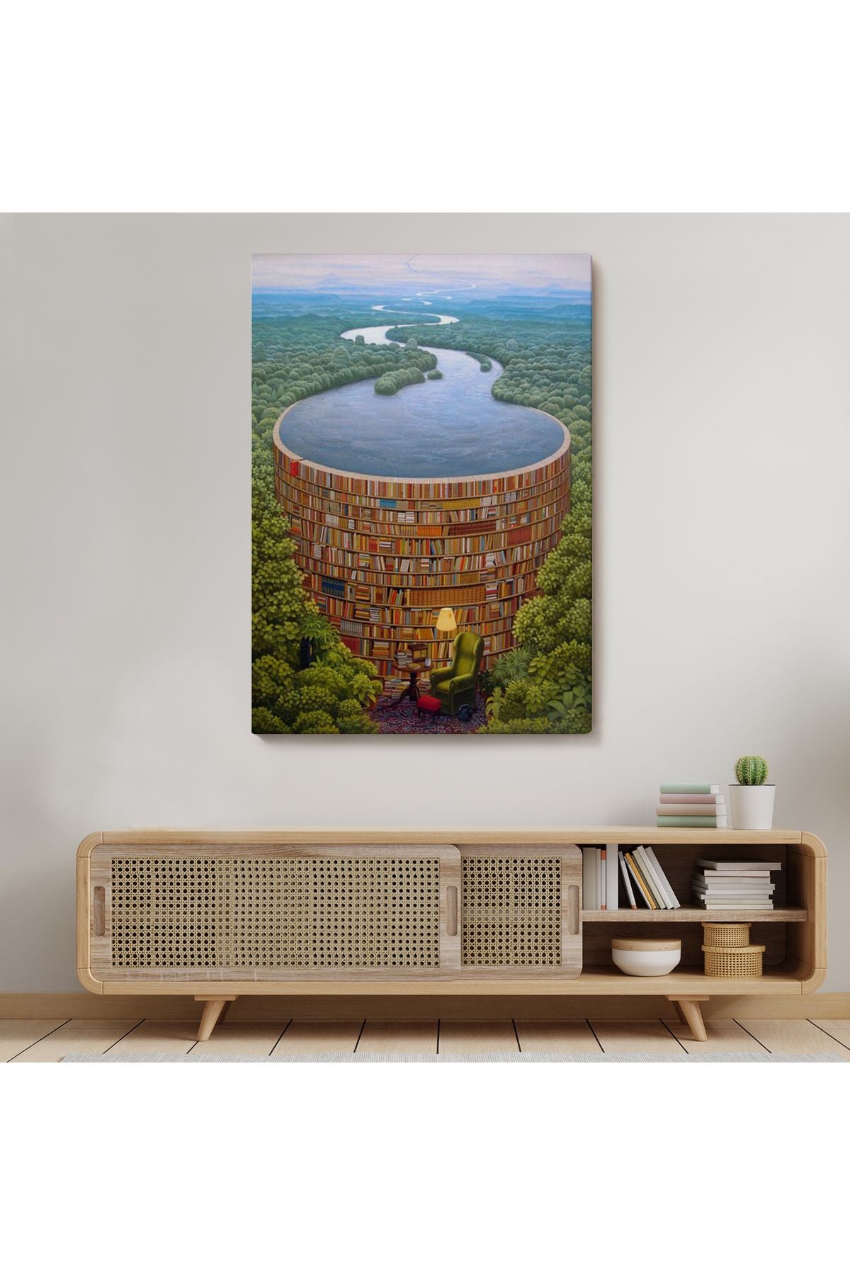 Gerçeküstü Bir Kütüphane Kanvas Tablo, Çalışma Odası Hediyesi, Kütüphane Posteri-5209