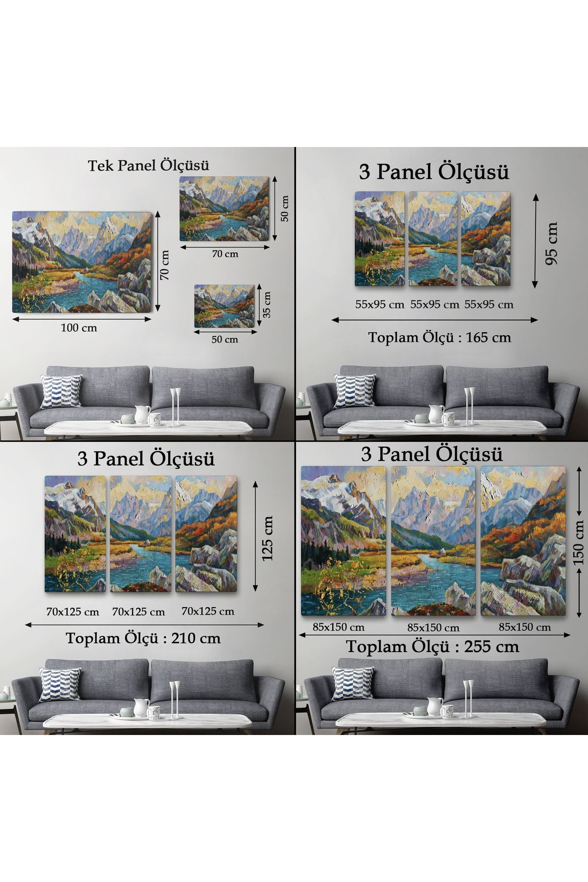 Kafkas Dağları Manzaralı, Doğa, Yağlıboya Görünüm, Dekoratif, Kanvas Tablo, Duvar Tablosu -3603