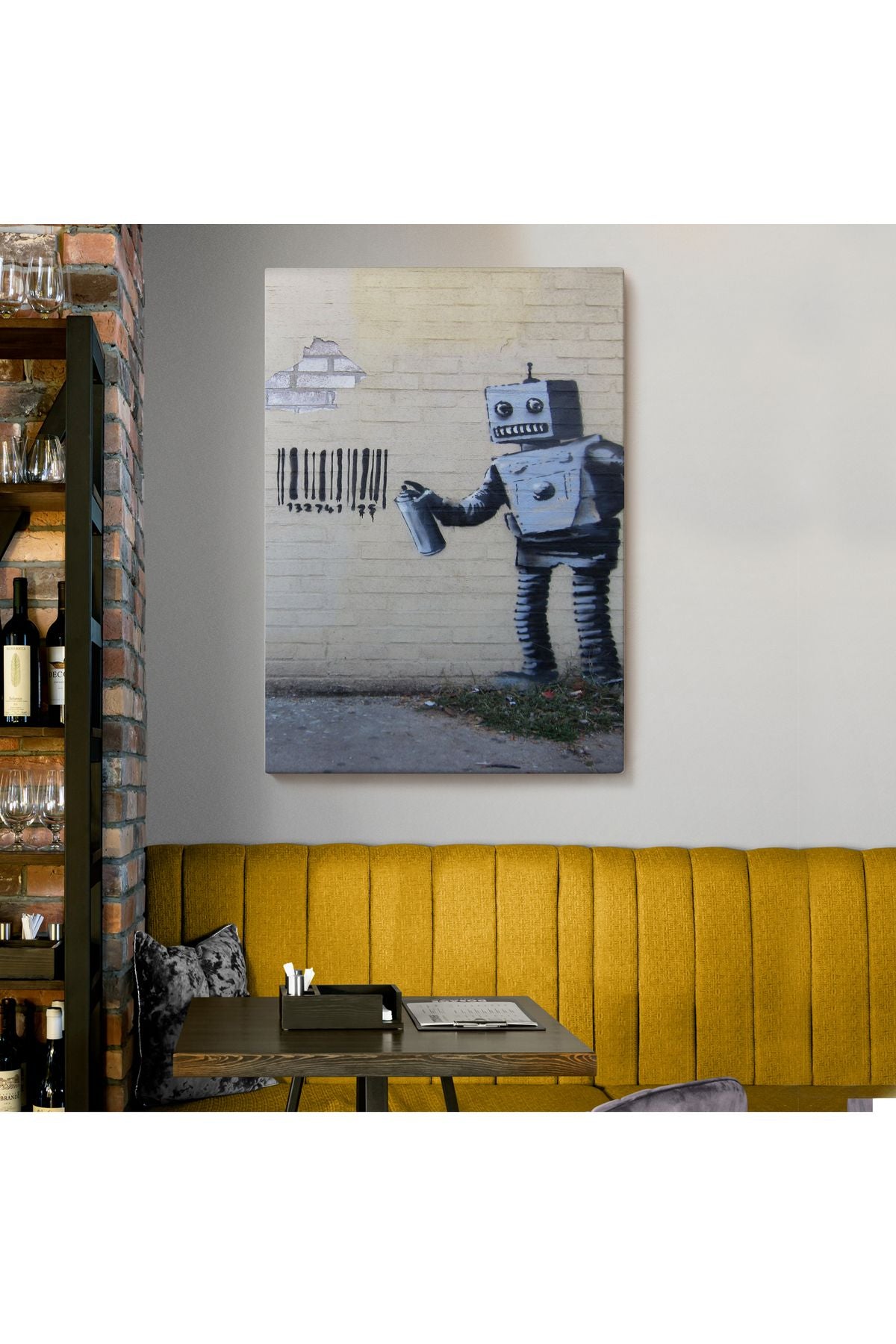 Banksy Graffiti Yapan Robot Kanvas Tablo-4966