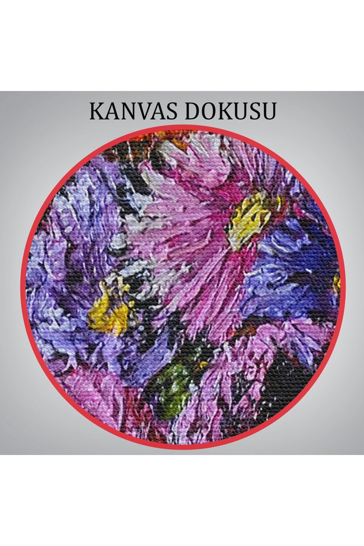 Renkli Çiçekler Yağlıboya Görünüm Dekoratif Kanvas Duvar Tablosu-3448