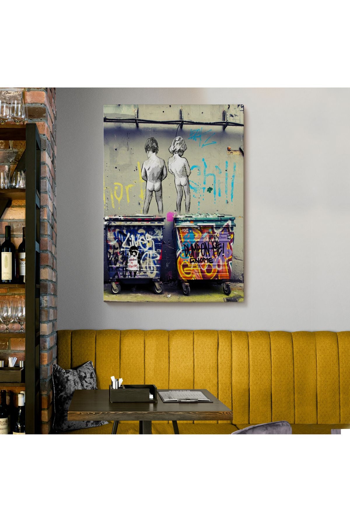 Bansky Çöp Kutusuna İşeyen Çocuklar Kanvas Tablosu / Hayat Kısa-5115