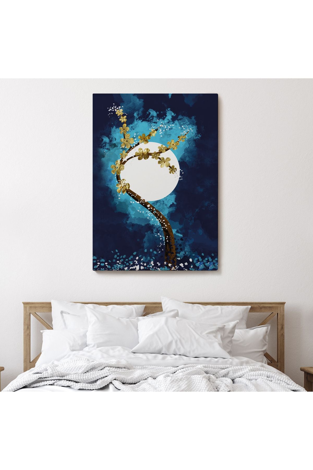 Altın Çiçekli Ağaç ve Ve Ay Kanva Tablo, Soyut Çağdaş Sanat Örneği-4971