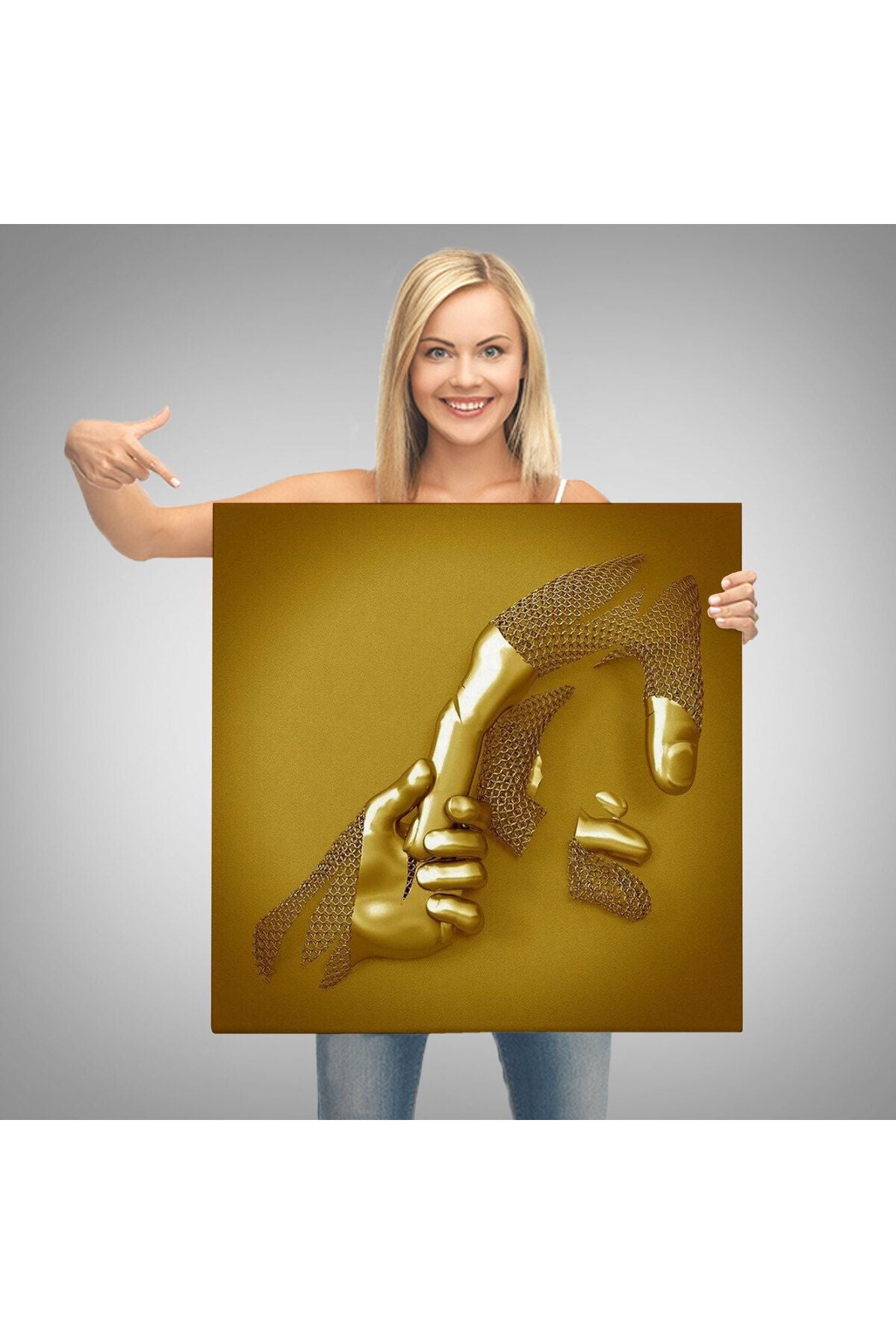 3D Efekt Altın İnsan Kanvas tablo, Altın Duvar Dekoru, Altın Gold Efekt-5365