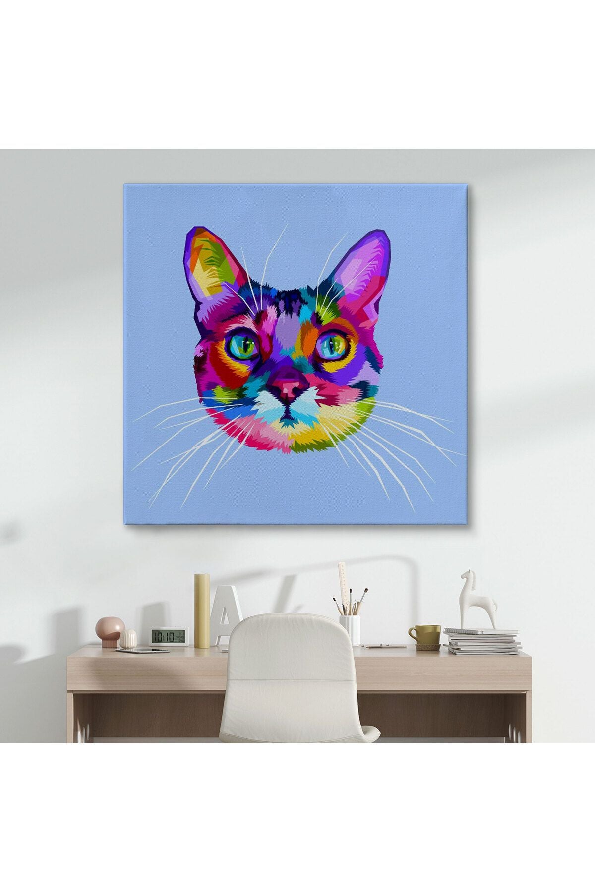 modagos068 Renkli Kedi Kafası Dekoratif Kanvas Tablo-5815