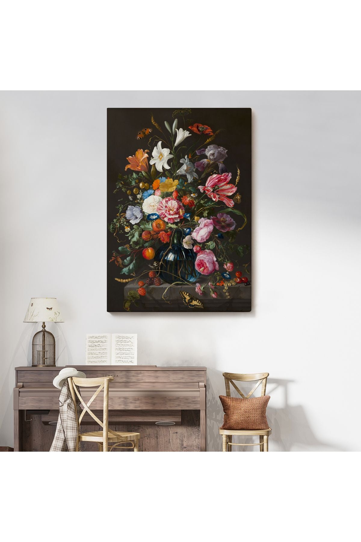 Renkli Çiçekler Yağlıboya Görünüm Dekoratif Kanvas Duvar Tablosu-5941