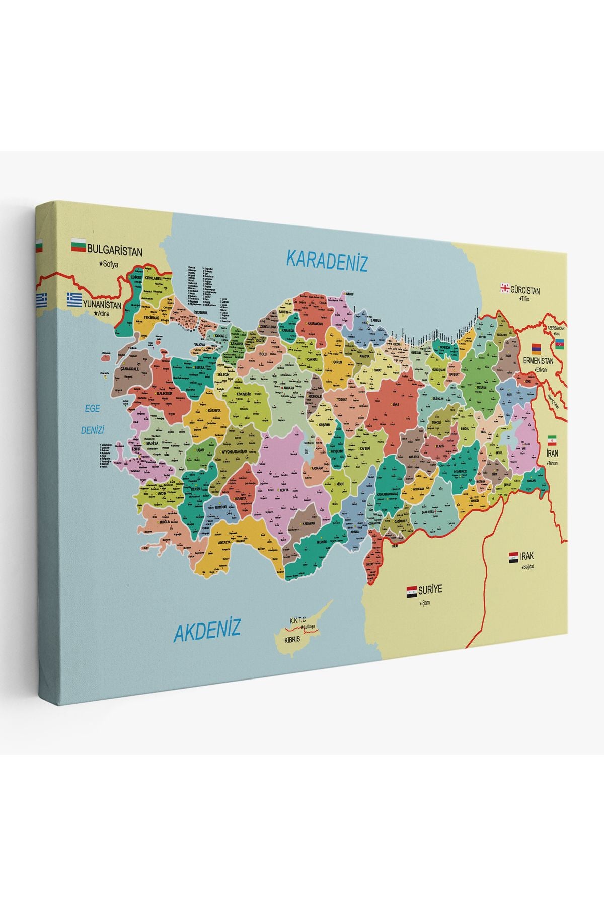 Türkiye Haritası Kanvas Tablo İl ve İlçeli Ayrıntılı Eğitici Komşulu Tablo 3012