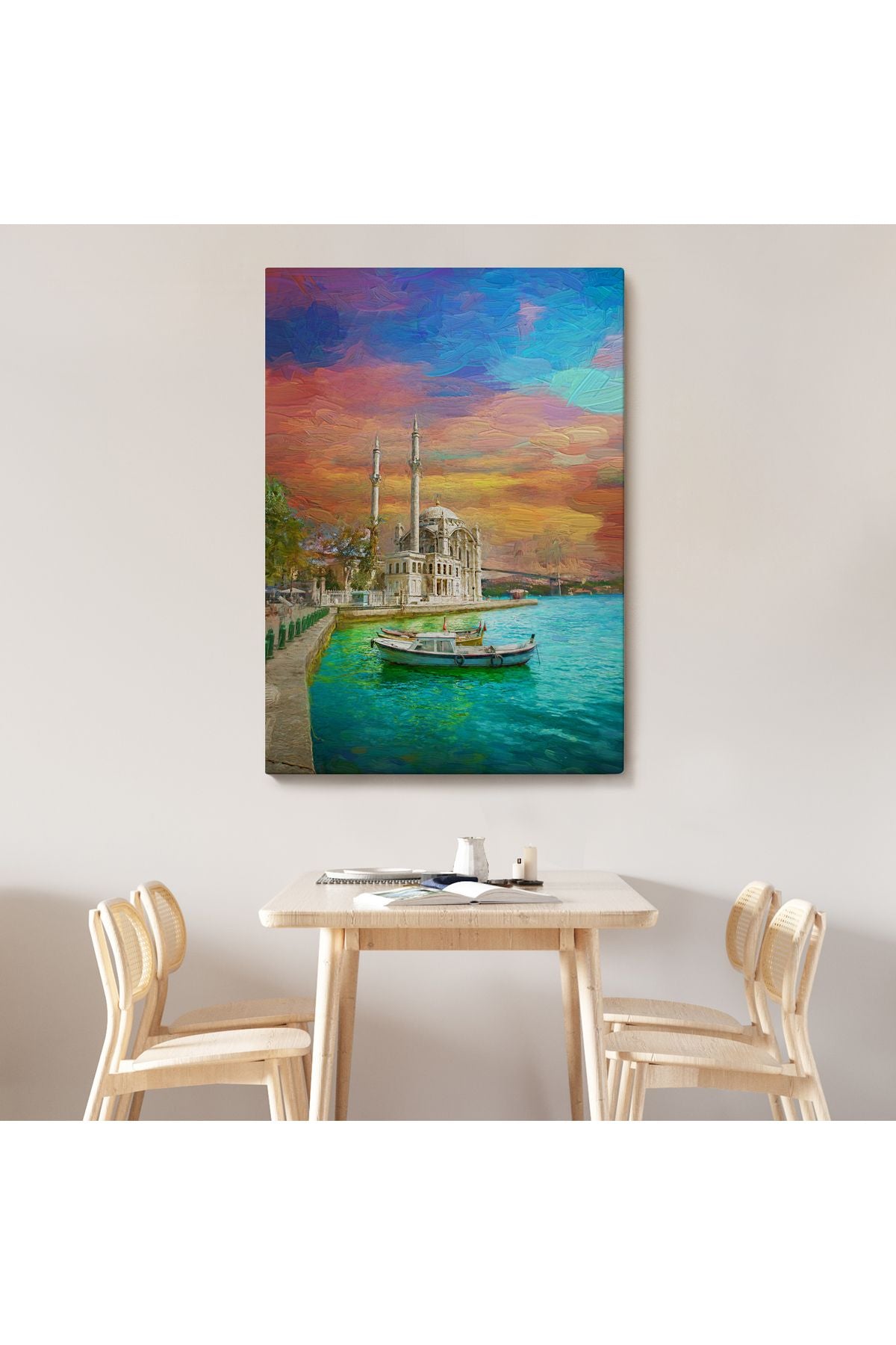 Ortaköy Cami Ve Boğaz Köprüsü Yağlıboya Görünüm Kanvas Duvar Tablosu-5946
