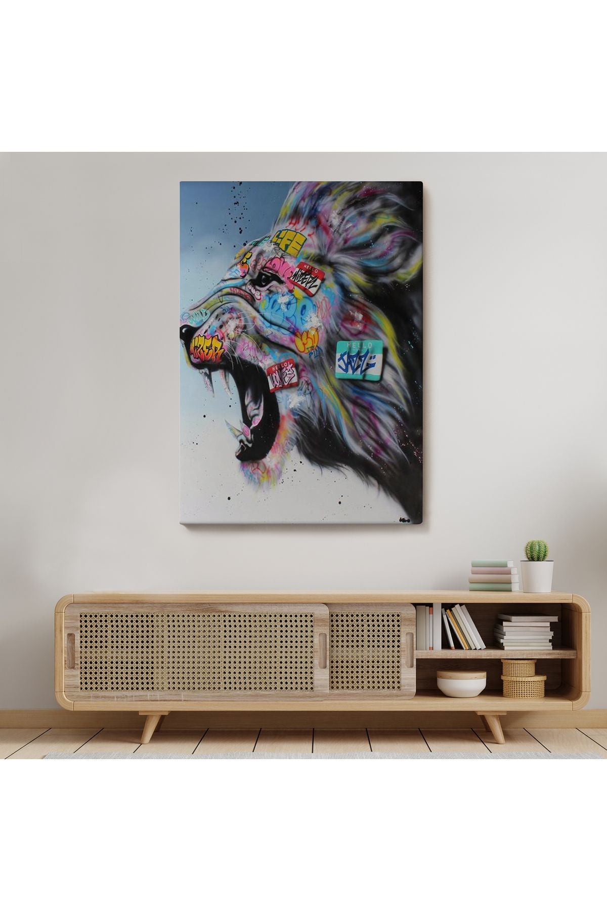 Renkli Kükreyen Aslan Kanvas Tablo, Pop Art, Sokak Sanatı-5316