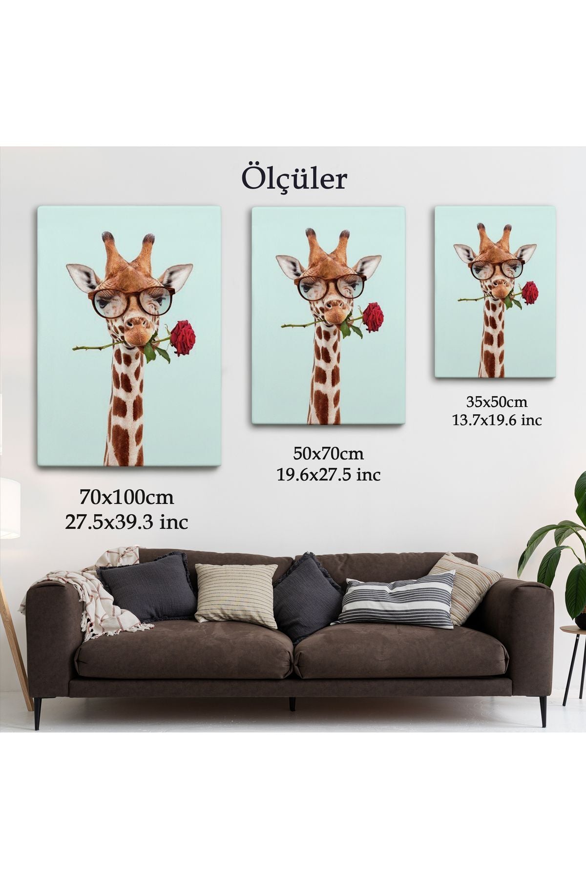 Ağzında Gül Olan Gözlüklü Zürafa Duvar Tablosu-6080