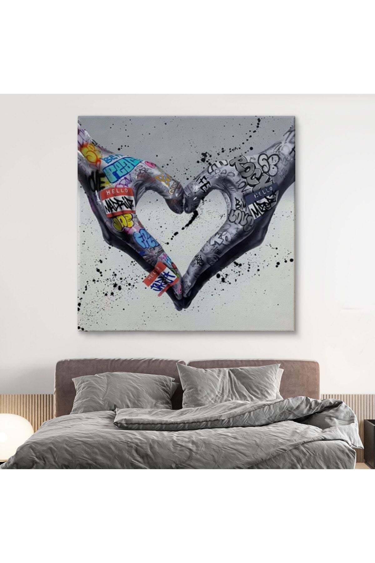 Graffiti Kalp Burcu Eller, Banksy Posteri, Kanvas Tablo, Pop Art-5343