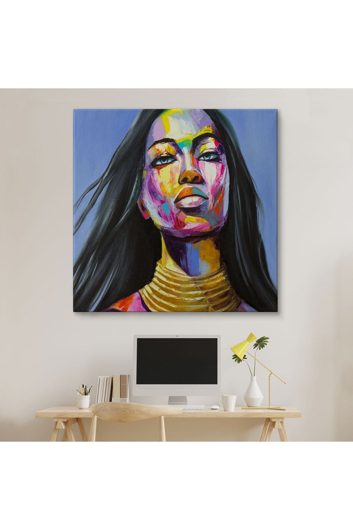 Renkli Kadın Yağlıboya Görünüm Dekoratif Kanvas Duvar Tablosu-5835