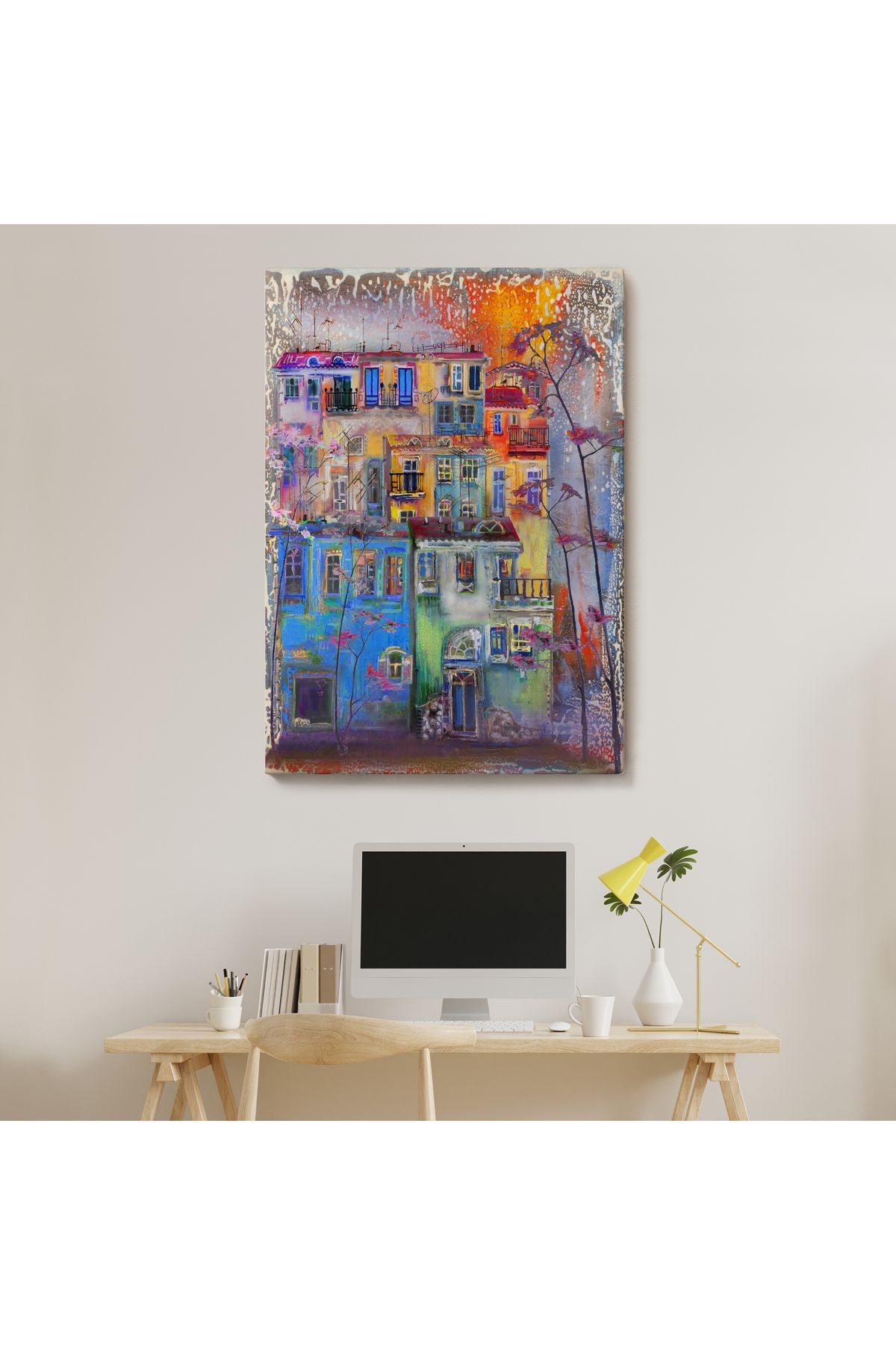Dekoratif Duvar Tablosu-Suluboya Görünüm Hollanda Evleri Kanvas Tablo 5926