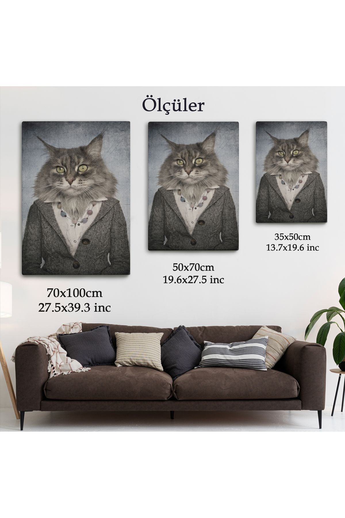 Özel Tasarım Kedi Kafalı İnsan Kanvas Tablo-4985
