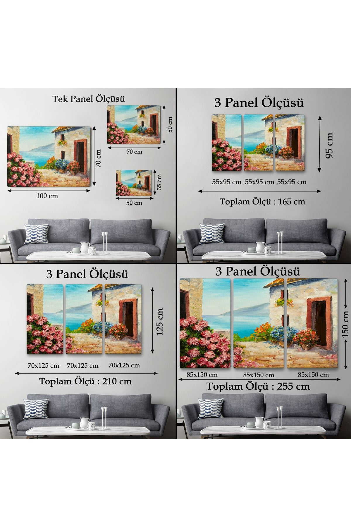 Çiçekler Arasındaki Deniz Manzaralı Ev Duvar Tablosu-3640