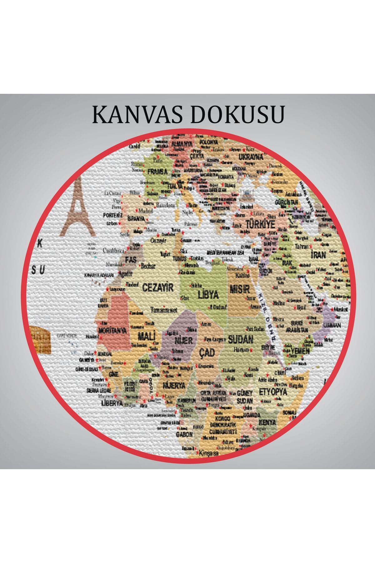 Türkçe Dünya Haritası Son Derece Ayrıntılı Eğitici ve Sembollü Kanvas Tablo 3206