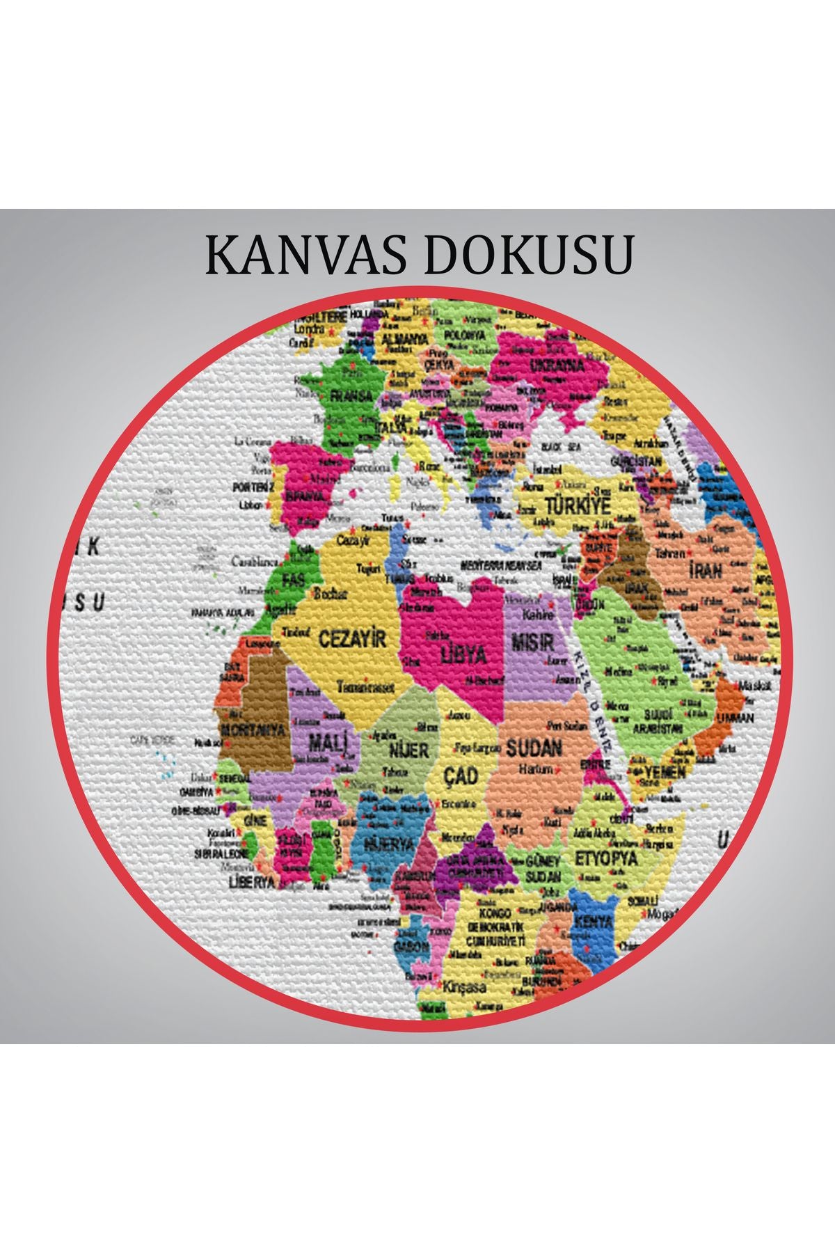 Türkçe Dünya Haritası Dekoratif Kanvas Tablo Son Derece Detaylı 1614