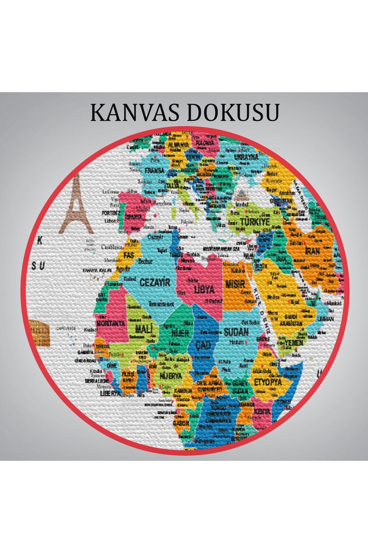 Türkçe Dünya Haritası Son Derece Ayrıntılı Eğitici ve Sembollü Kanvas Tablo 3214