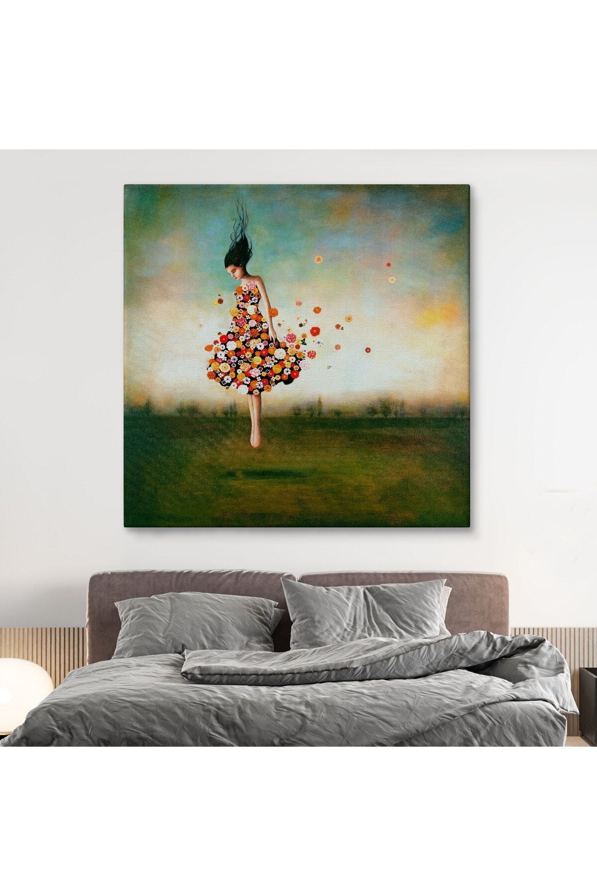 Çiçek Elbiseli Kız Kanvas Tablo-5889
