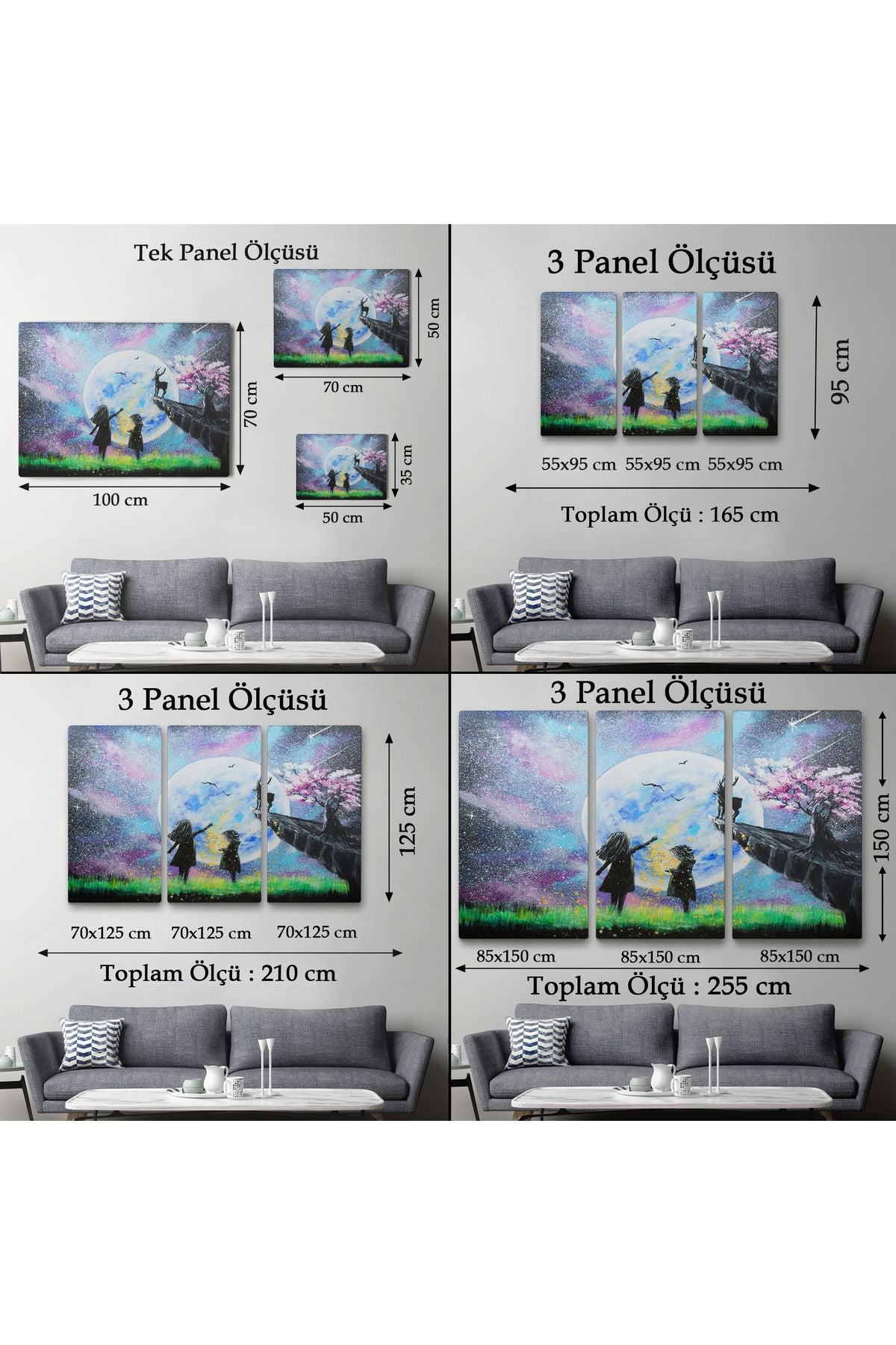 Gece Ay'ı İzleyen Çocuklar Duvar Tablosu-3470