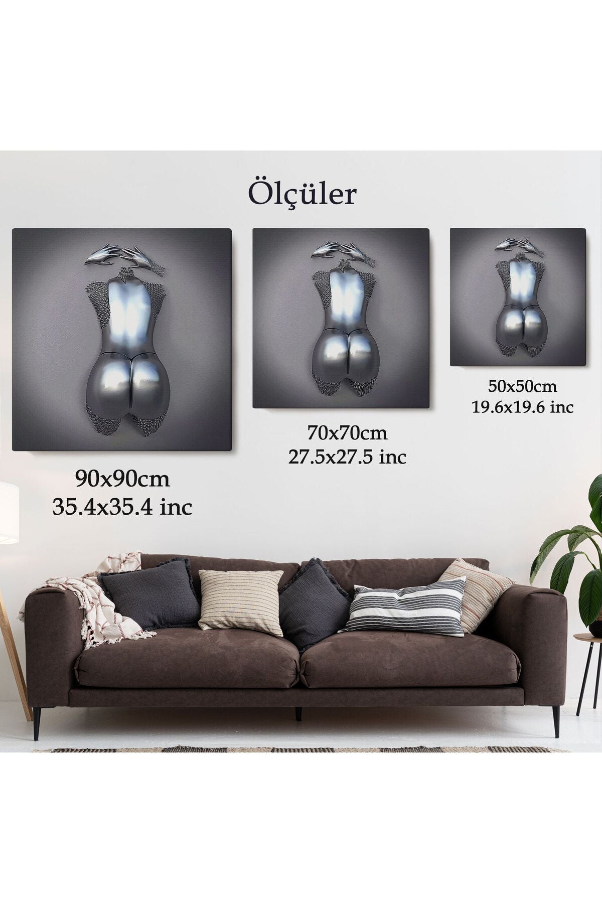 3D Efektli Gümüş İnsan, Gri Ve Gümüş Duvar Dekoru, Metalik Efektli Kanvas Tablo-5351