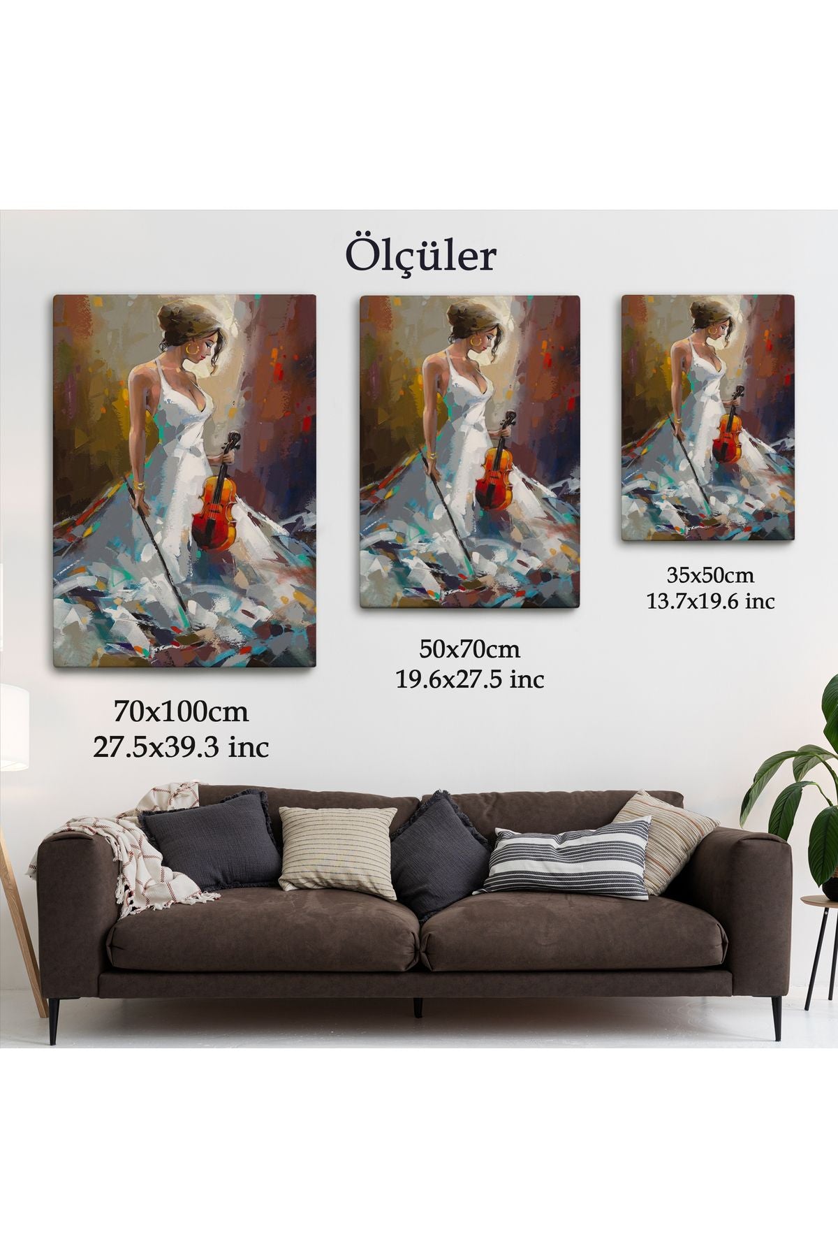 Beyaz Elbiseli Kemani Kadın Duvar Tablosu-6380
