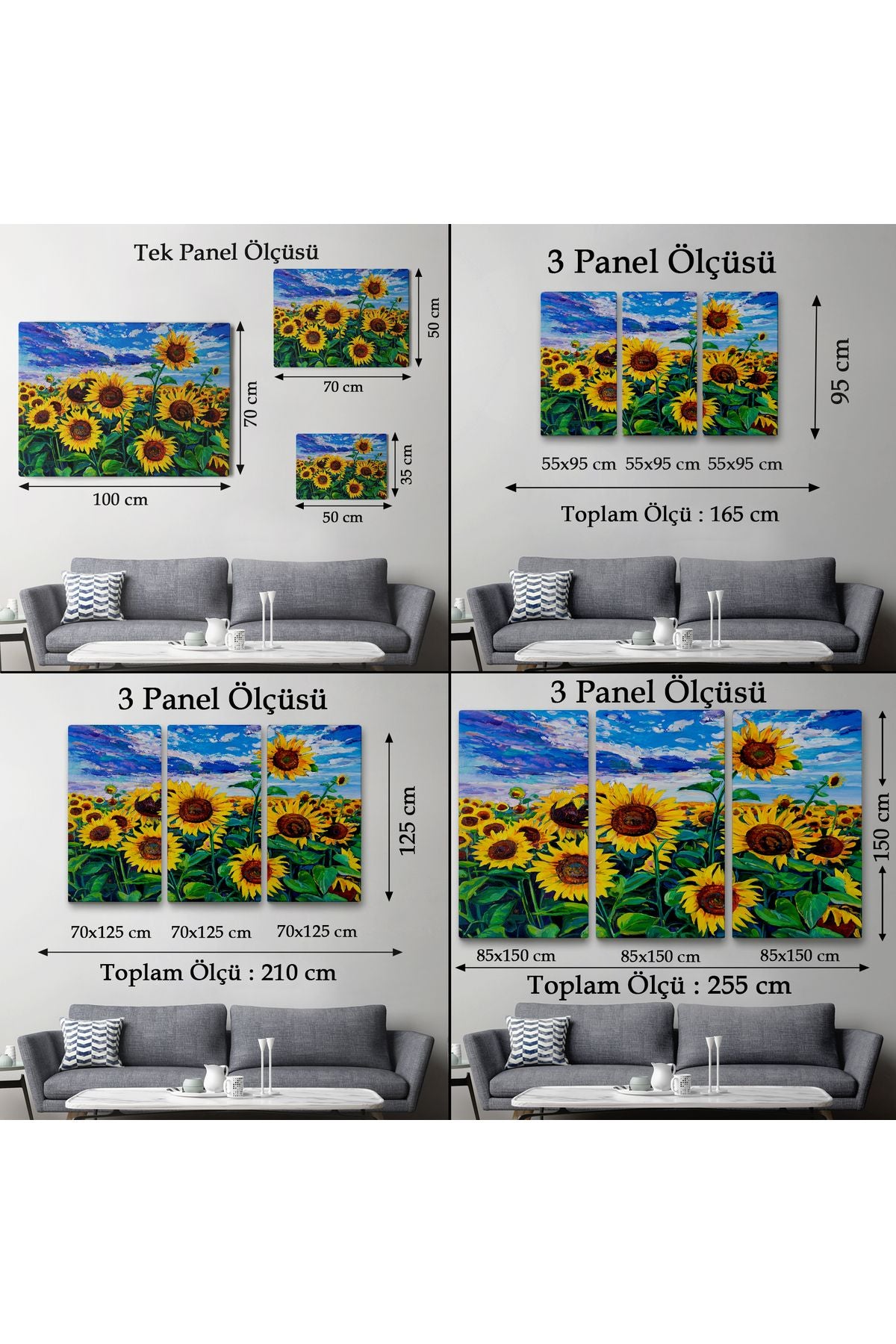 Ayçiçeği Tarlası Yağlıboya Görünüm Dekoratif Kanvas Duvar Tablosu-3750