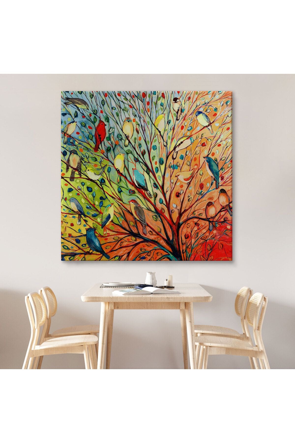 Renkli Ağaçtaki Renkli Kuşlar Kanvas Tablo-5887