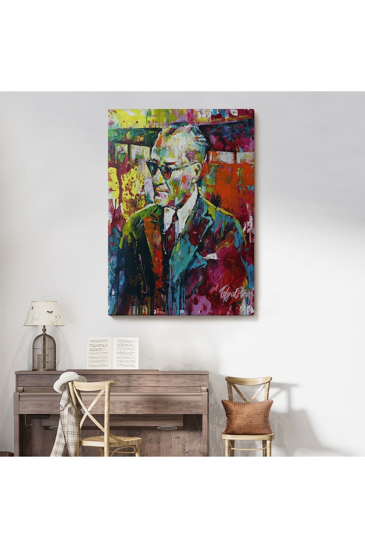 Yağlı Boya Efektli Renkli Mustafa Kemal Atatürk Duvar Tablosu-6069