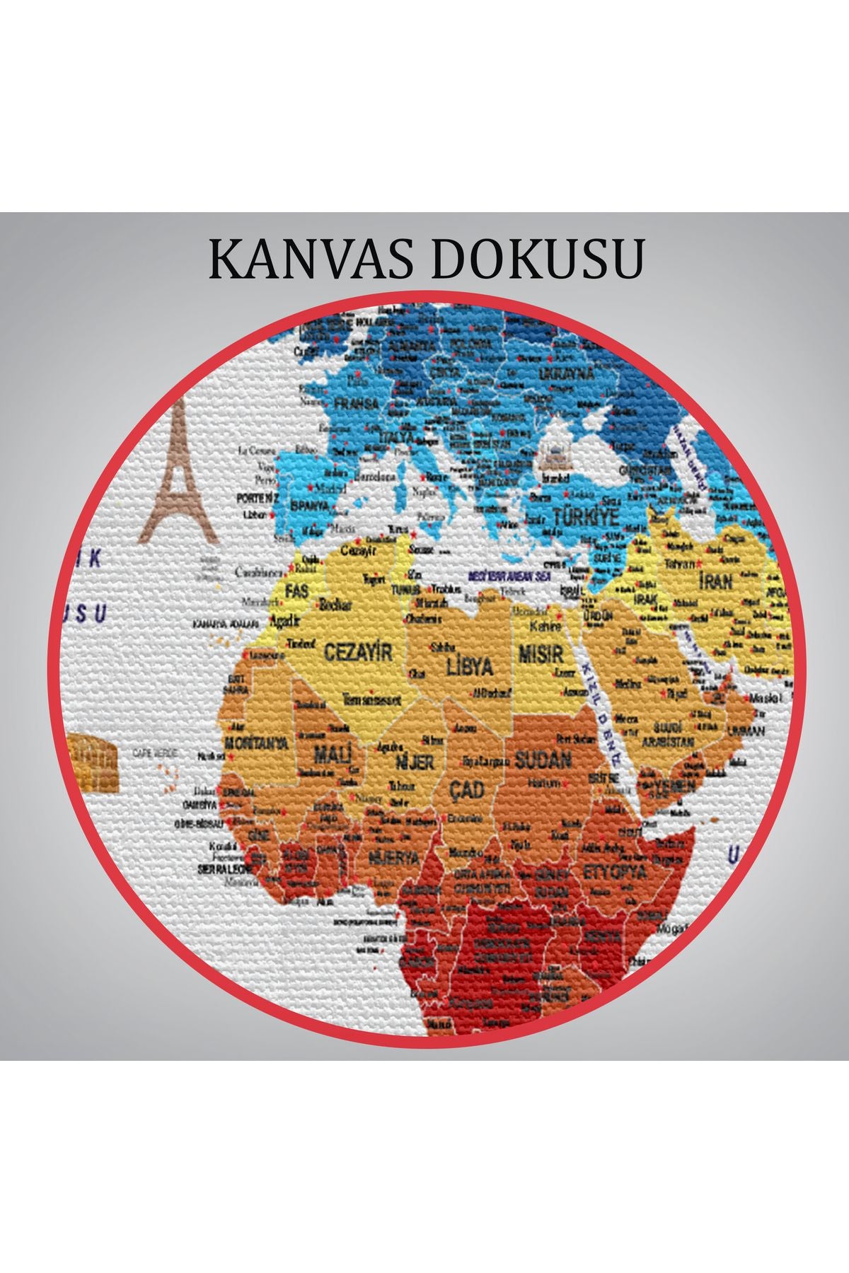 Türkçe Dünya Haritası Son Derece Ayrıntılı Eğitici ve Sembollü Kanvas Tablo 3166