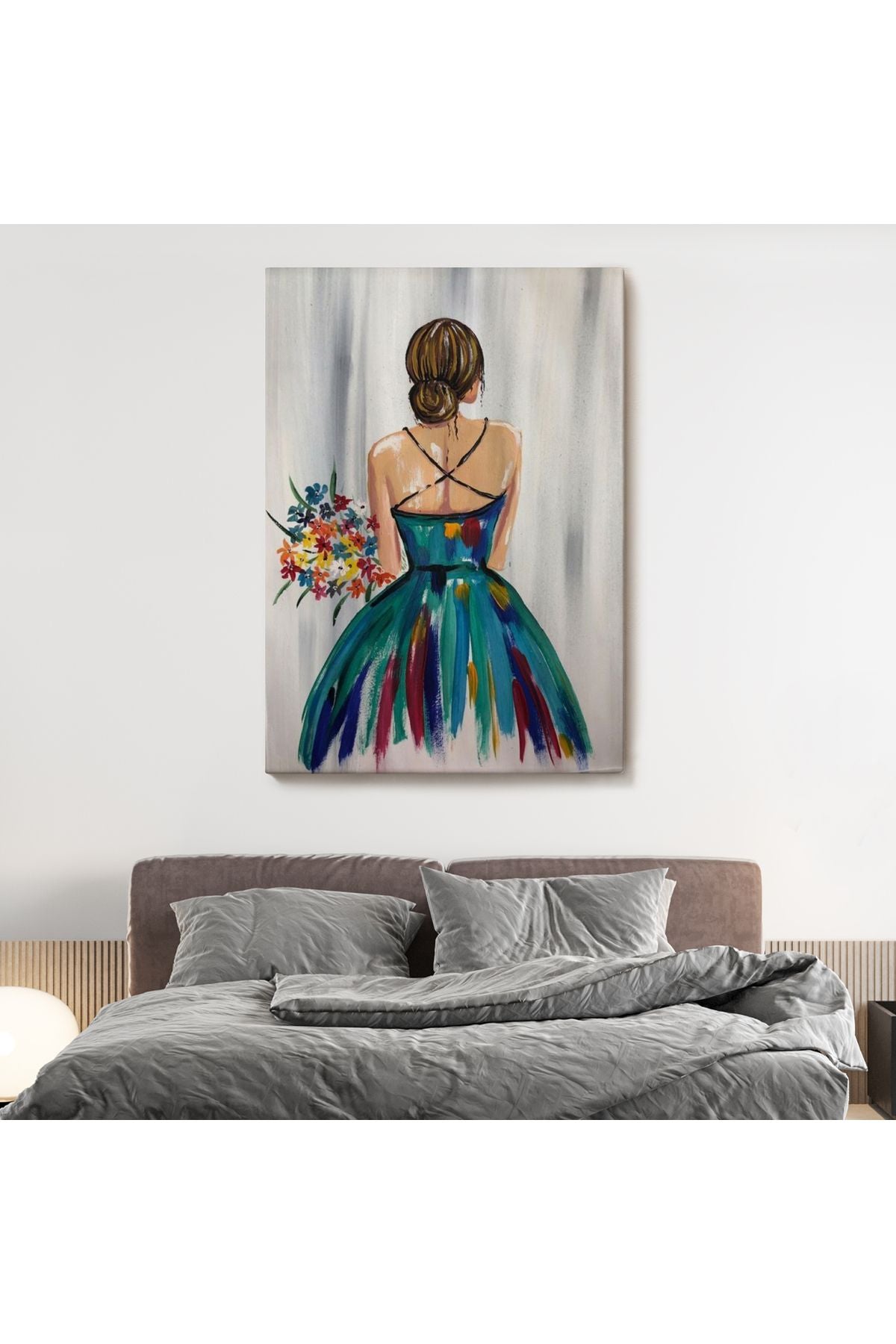 Renkli Çiçekli Kadın Dekoratif Duvar Tablosu -6257