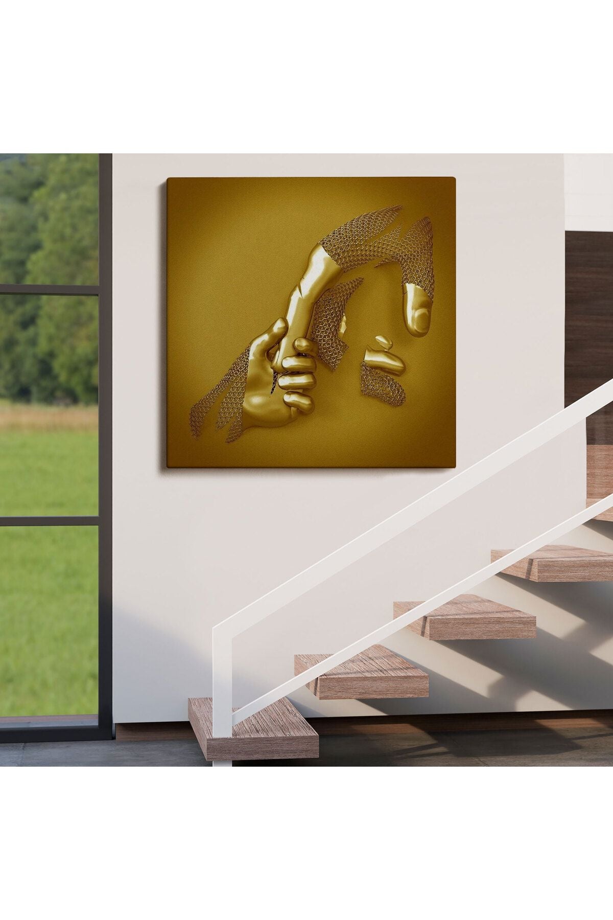 3D Efekt Altın İnsan Kanvas tablo, Altın Duvar Dekoru, Altın Gold Efekt-5365