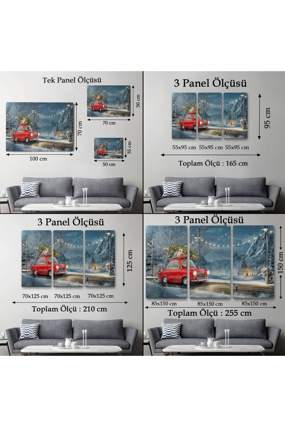 Noel Baba ve Küçük Kırmızı Retro Arabası Kanvas Duvar Tablosu-3752