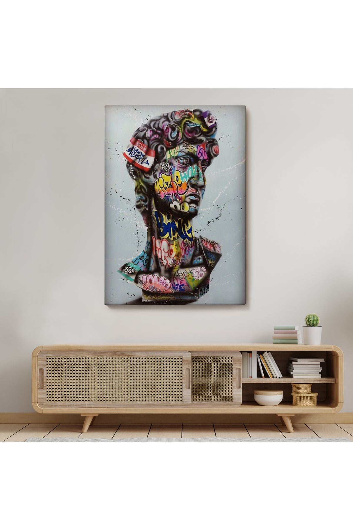 Banksy Antik Kafa Çizimi Renkli Poster, Michelangelo Sokak Sanatı Kanvas Tablo-5318