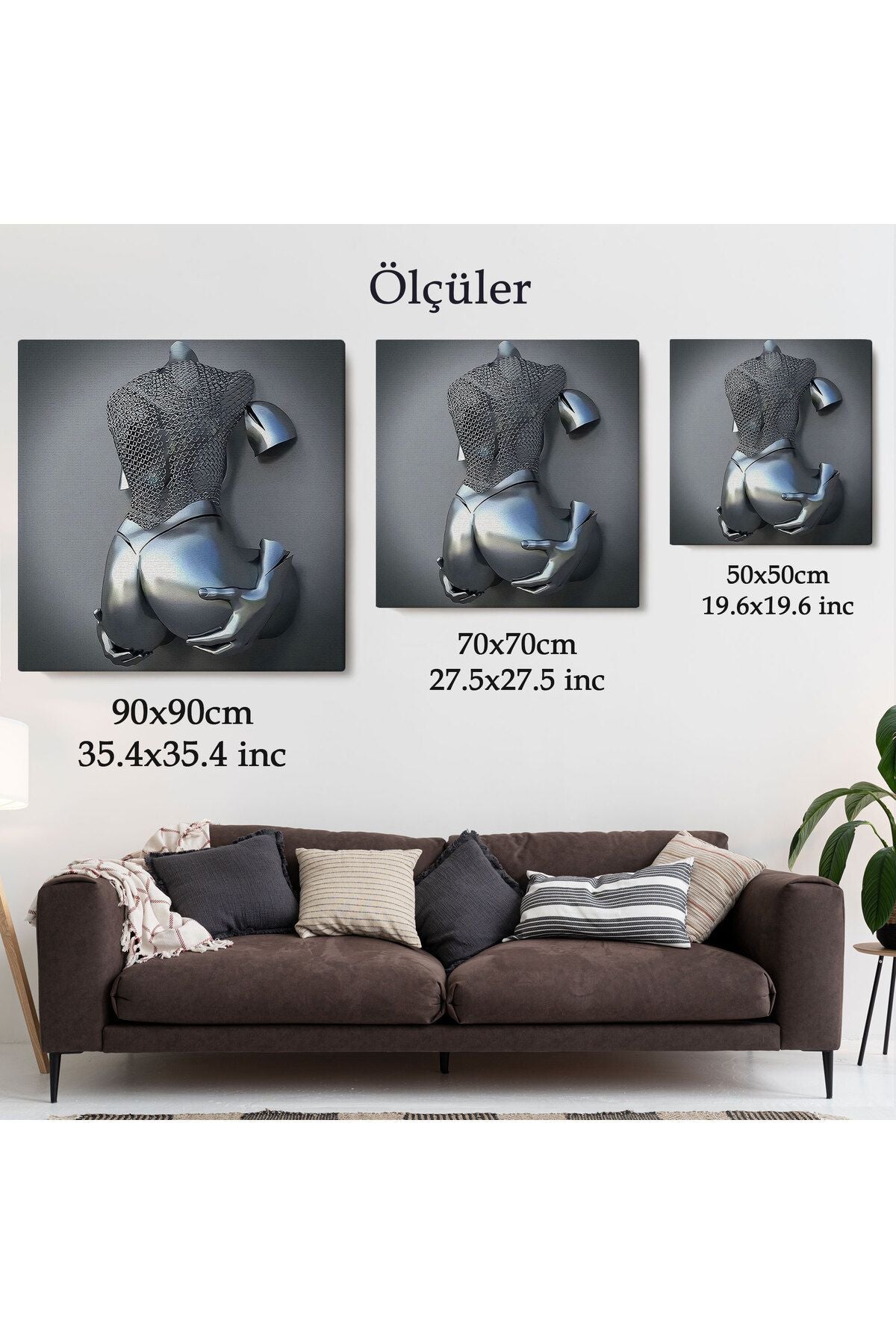3D Efektli Gümüş İnsan Kanvas Tablo, Gri Ve Gümüş Duvar Dekoru, Aşk Sanatı-5347
