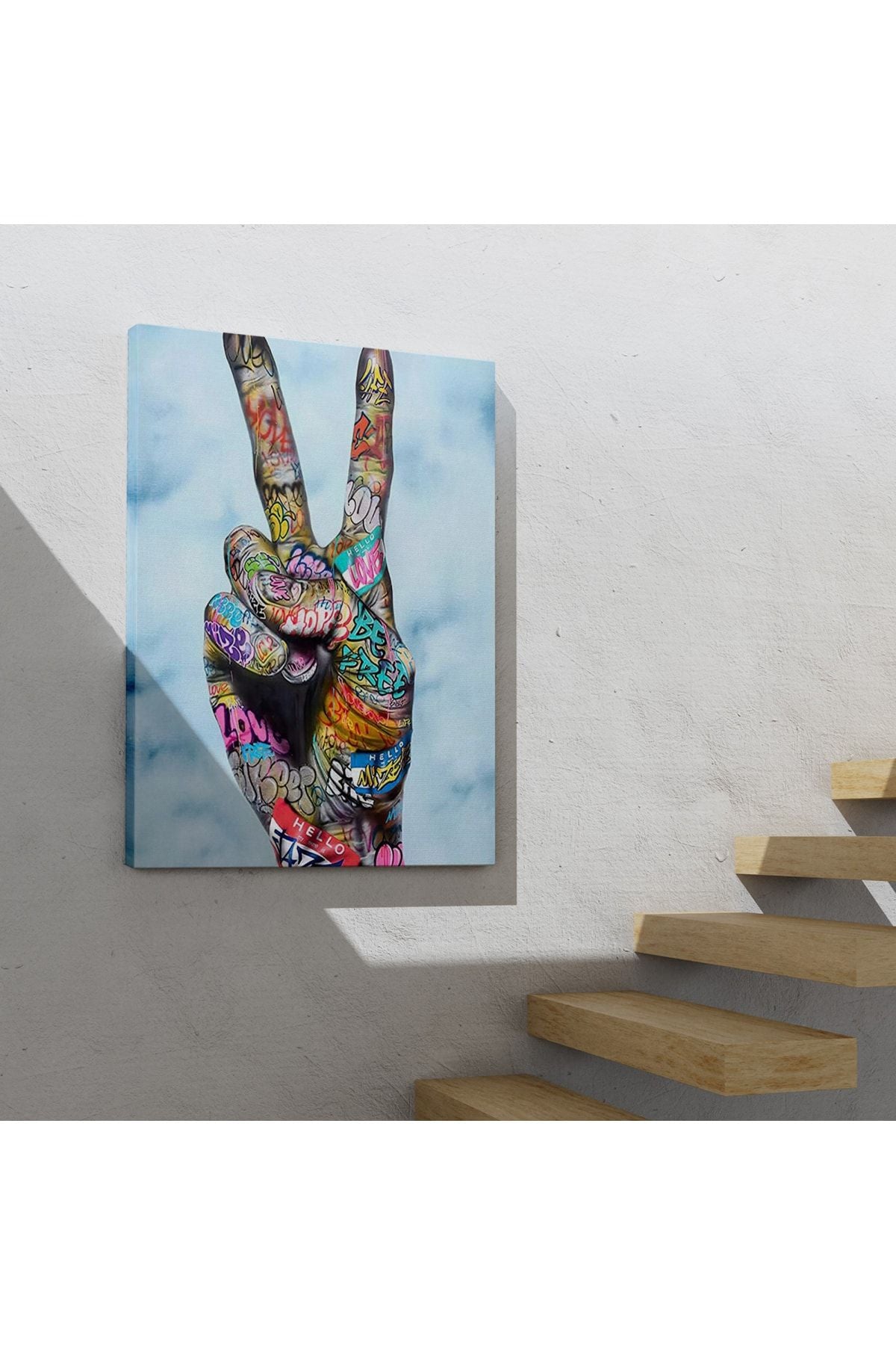 Kanvas Tablo Graffiti Zafer Işareti Bansky Duvar Sanatı, Graffiti Sokak Sanatı