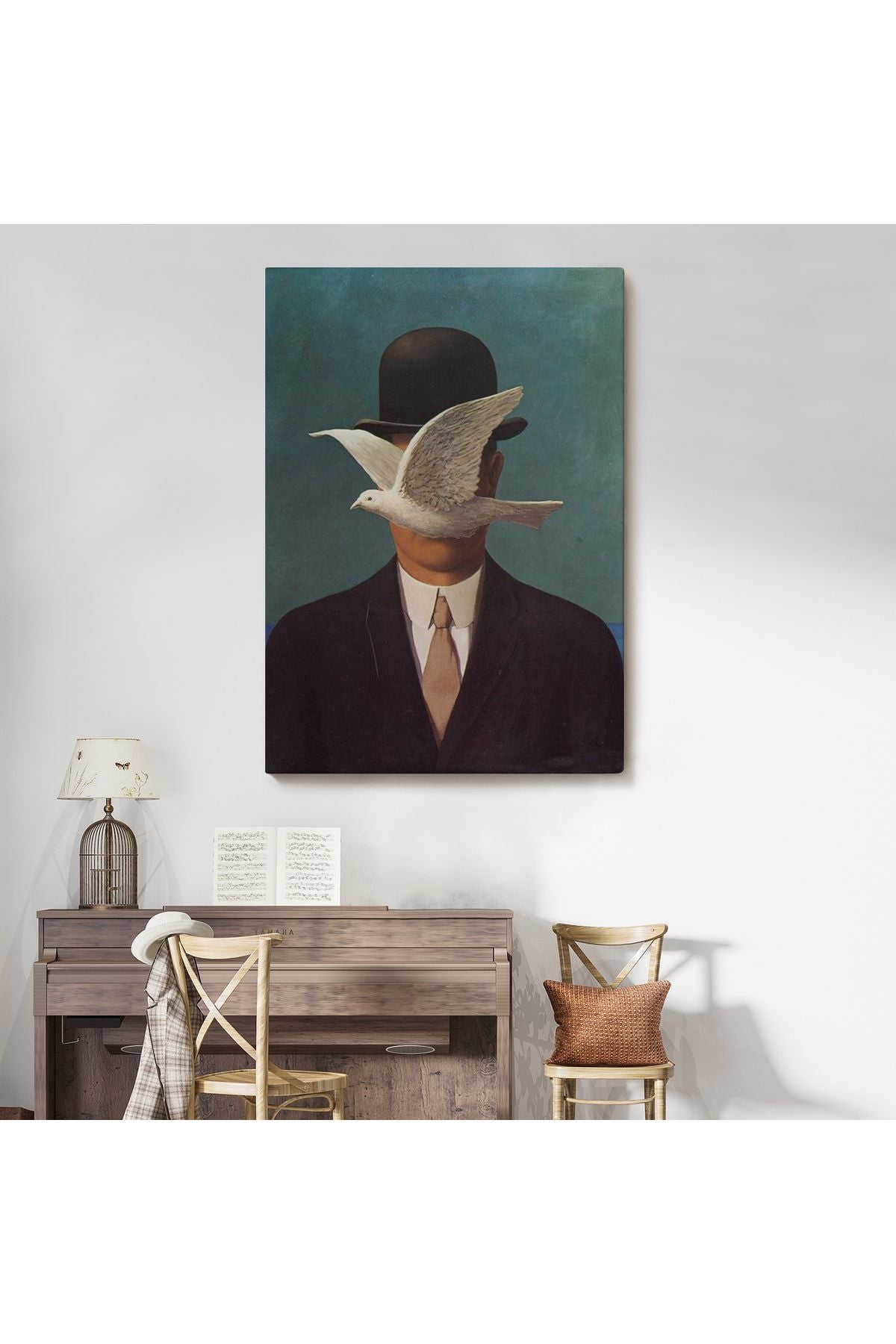 SZ KVS1-Dekoratif Duvar Tablosu-Melon Şapkalı Adam Rene Magritte Kanvas Tablo 6210