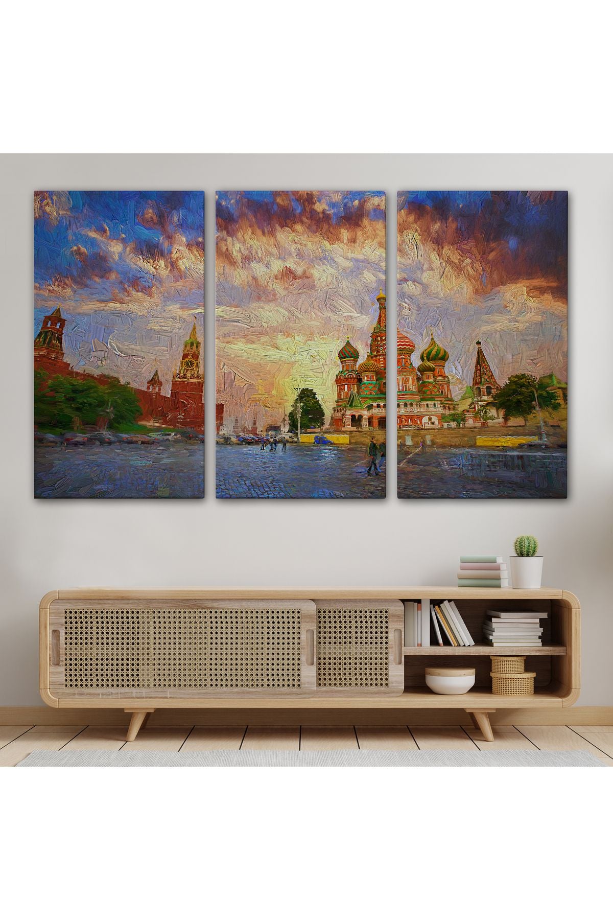 Kızıl Meydan'da Moskova Kremlin ve Aziz Vasil Katedrali Kanvas Tablosu-3696