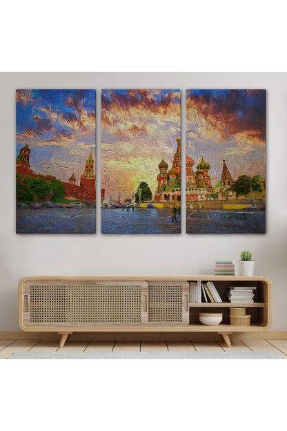 Kızıl Meydan'da Moskova Kremlin ve Aziz Vasil Katedrali Kanvas Tablosu-3696