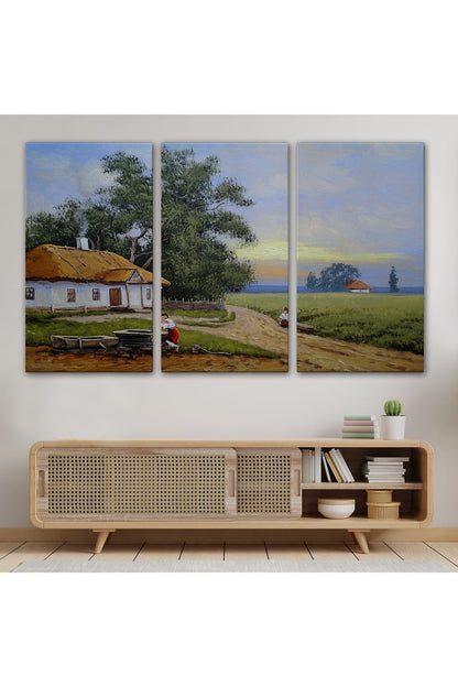Köy Evi Manzarası Yağlıboya Görünüm Dekoratif Kanvas Duvar Tablosu-3555