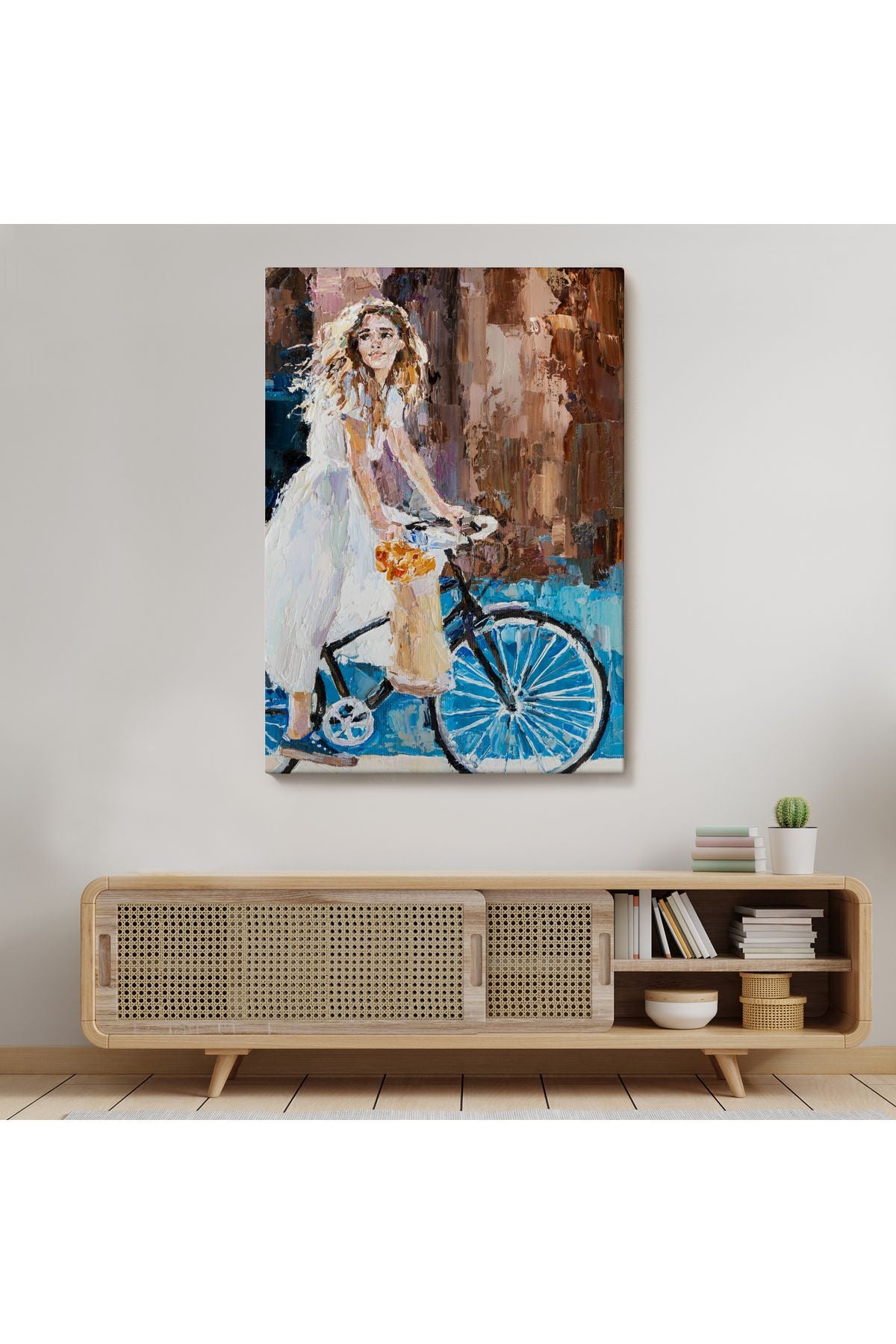 Bisiklete Binen Beyaz Elbiseli Kız Duvar Tablosu-6007