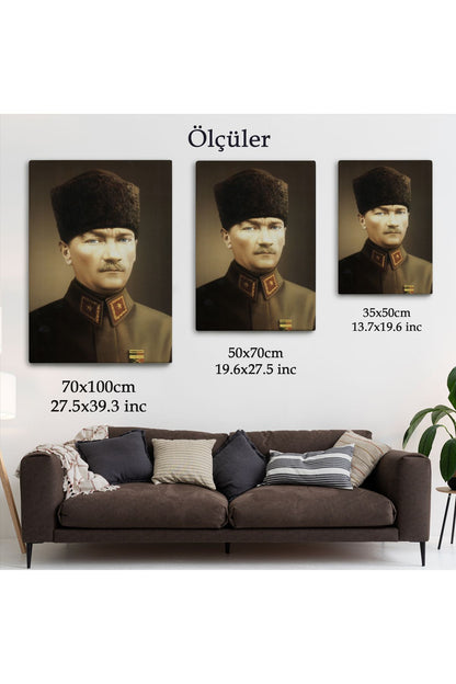 Atatürk Portre Tablosu Mustafa Kemal Atatürk Dikdörtgen Dekoratif Kanvas Tablo-CK-61
