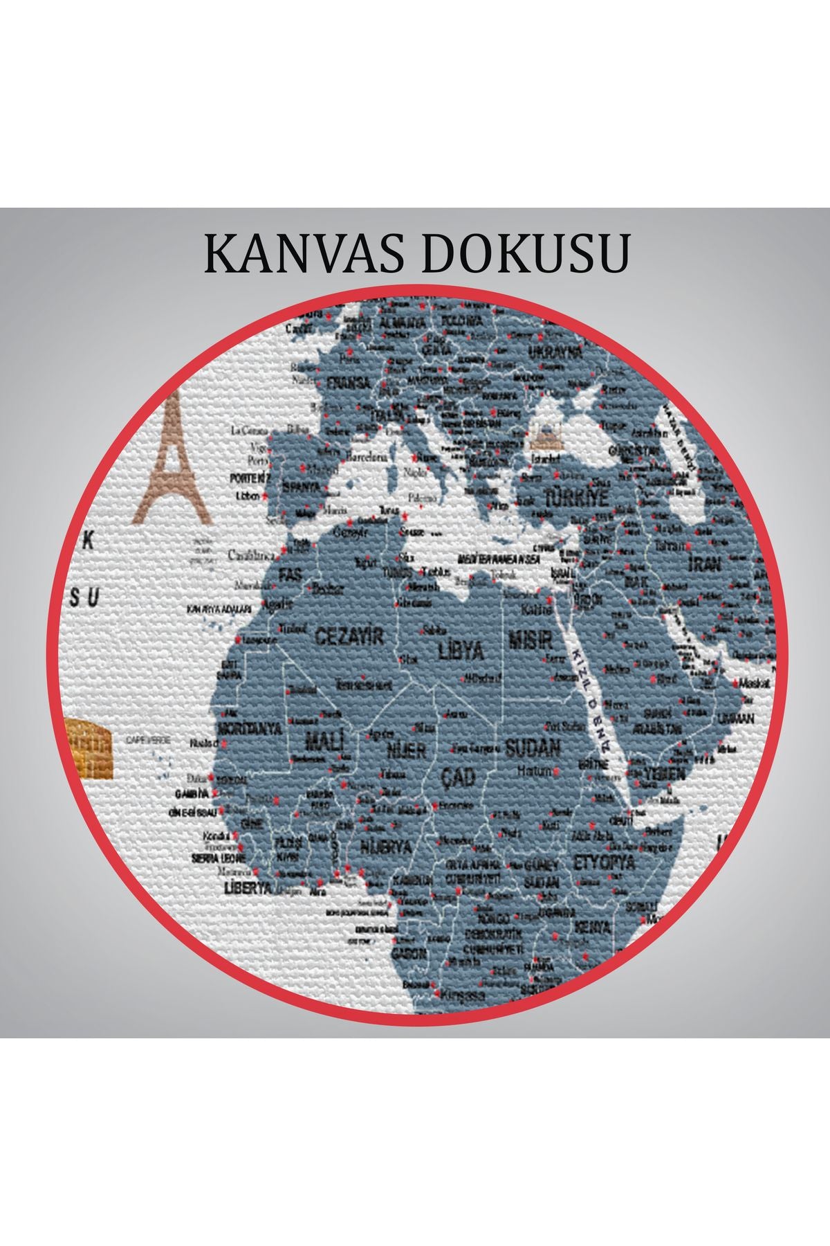 Türkçe Dünya Haritası Son Derece Ayrıntılı Eğitici ve Sembollü Kanvas Tablo 3188