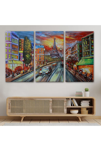 Eyfel Kulesi Manzaralı Yağlıboya Görünüm Dekoratif Kanvas Duvar Tablosu-3726