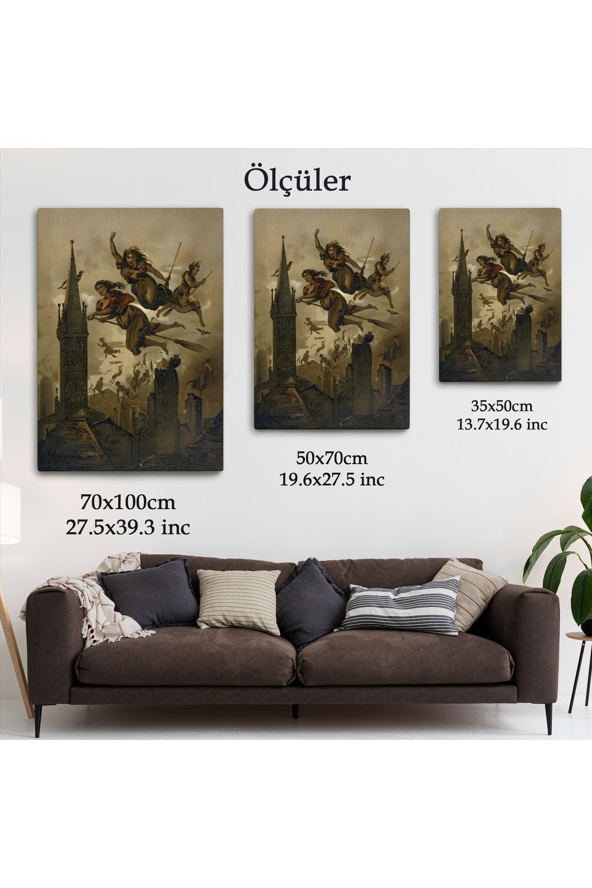 Kasabanın Üzerinde Uçan Çadılar Tablosu, Witches Halloween-6358