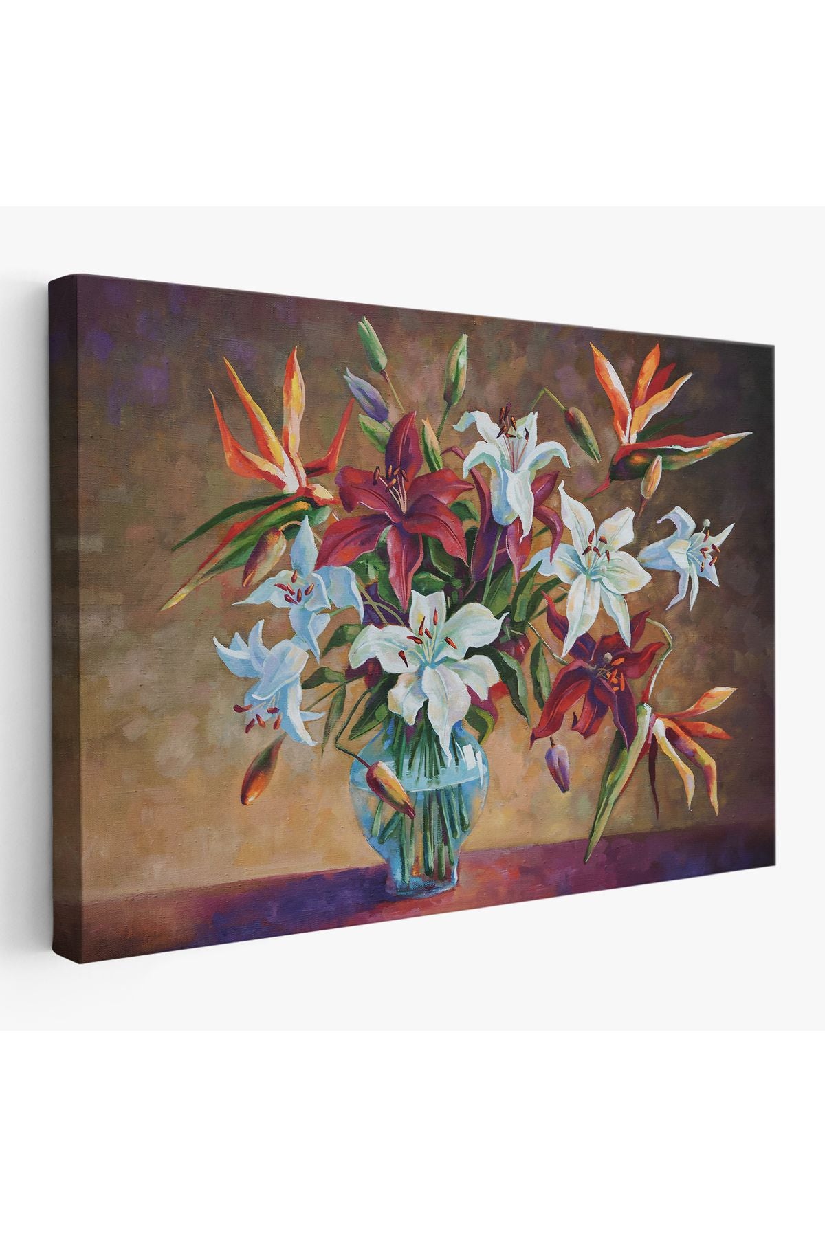 DB Zambak Çiçekleri Yağlıboya Görünüm Dekoratif Kanvas Duvar Tablosu-3602