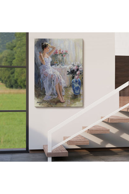 Beyaz Elbiseli Güzel Kız Dekoratif Duvar Tablosu-6108