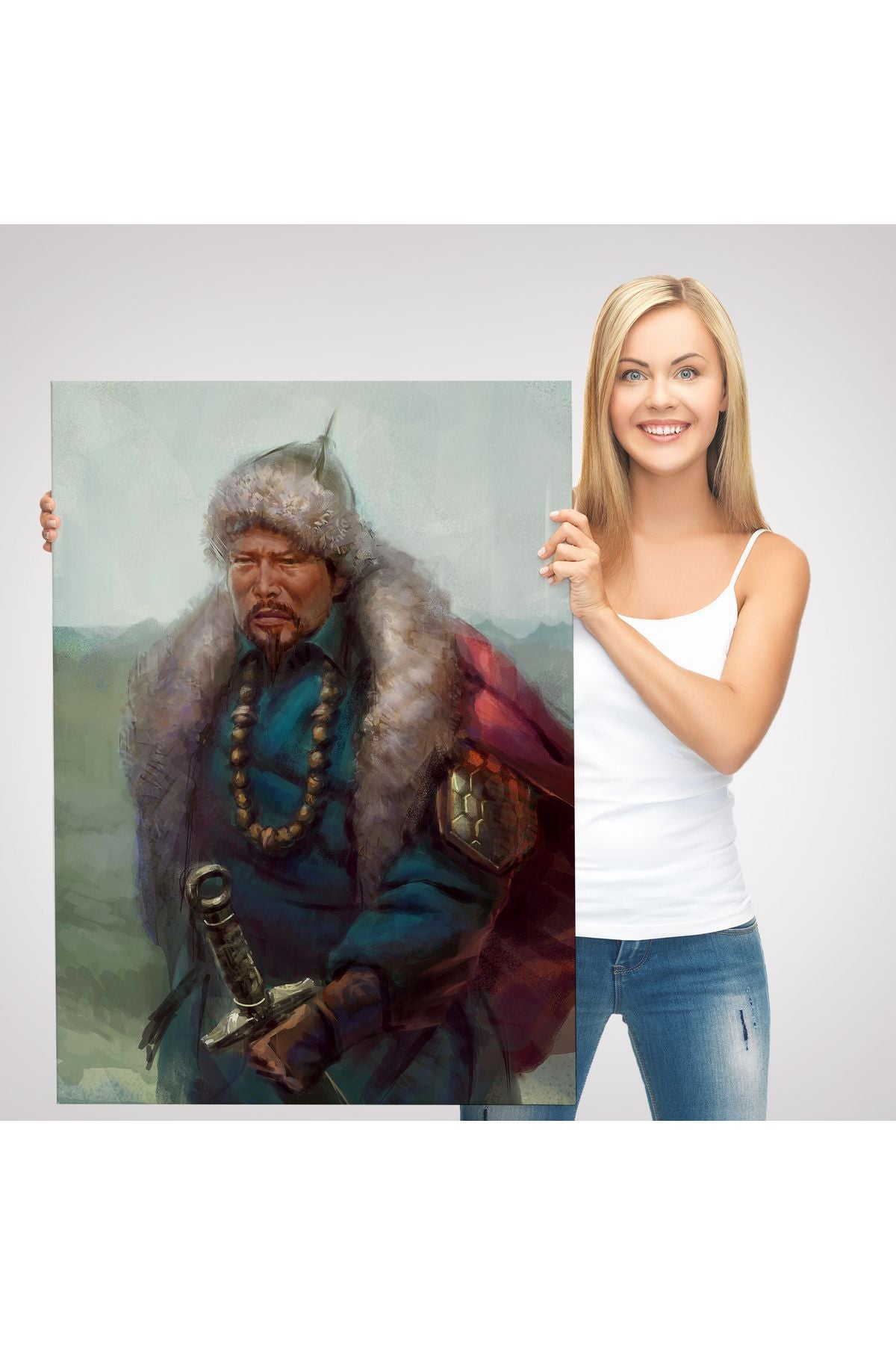 Cengiz Han Moğol Ordular Komutanı Yağlıboya Dekoratif Kanvas Tablo-5965